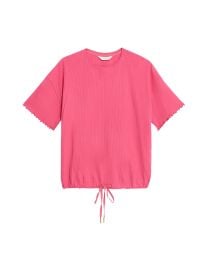 Cotton Rich Ribbed Drawstring Lounge Top at Marks & Spencer